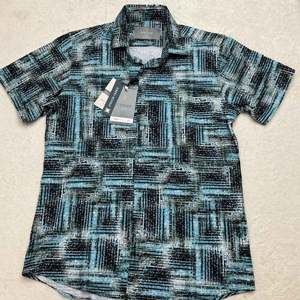 NWT ABOVE MAN Comfort Slim Fit Stretch Wrinkle Free Button Down Shirt Easy Care